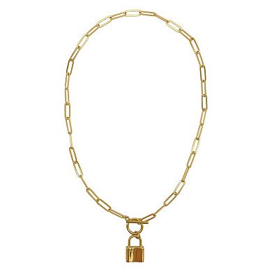 Adornia 14k Gold Plated Paper Clip Chain Padlock Toggle Necklace