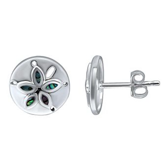 Aleure Precioso Silver Plated Abalone Sand Dollar Stud Earrings