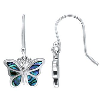 Aleure Precioso Silver Plated Abalone Butterfly Drop Earrings