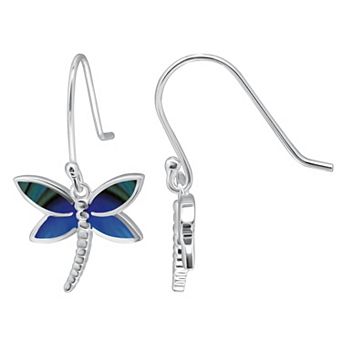Aleure Precioso Silver Plated Abalone Dragonfly Drop Earrings