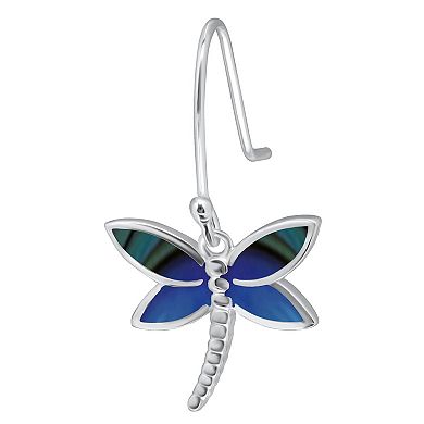 Aleure Precioso Silver Plated Abalone Dragonfly Drop Earrings
