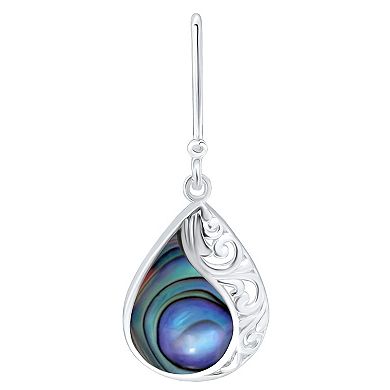 Aleure Precioso Silver Plated Abalone Filigree Teardop Earrings