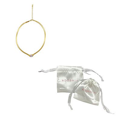 Adornia 14k Gold Plated Herringbone Chain Necklace with Crystal