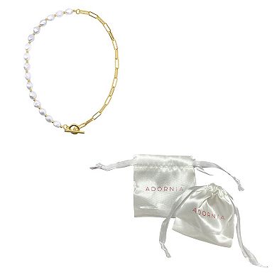 Adornia 14k Gold Plated Simulated Pearl & Paper Clip Chain Toggle Necklace