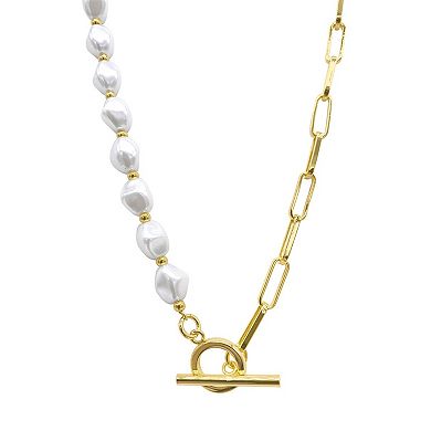 Adornia 14k Gold Plated Simulated Pearl & Paper Clip Chain Toggle Necklace