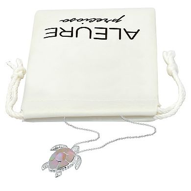 Aleure Precioso Silver Plated Abalone Turtle Pendant Necklace