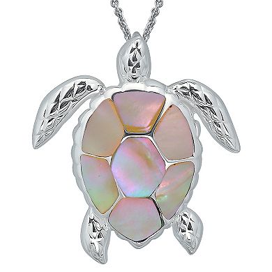 Aleure Precioso Silver Plated Abalone Turtle Pendant Necklace