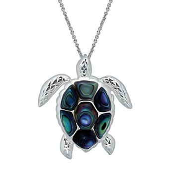 Aleure Precioso Silver Plated Abalone Turtle Pendant Necklace