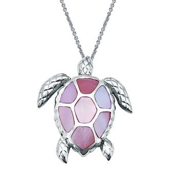 Aleure Precioso Silver Plated Abalone Turtle Pendant Necklace