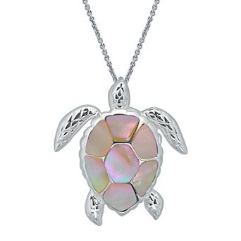 Aleure Precioso Silver Plated Abalone Turtle Pendant Necklace