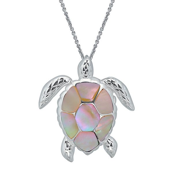 Aleure Precioso Silver Plated Abalone Turtle Pendant Necklace