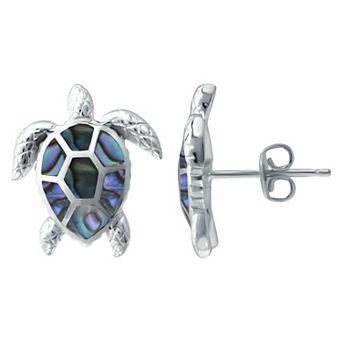 Aleure Precioso Silver Plated Abalone Inlay Turtle Stud Earrings
