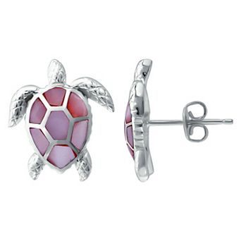 Aleure Precioso Silver Plated Abalone Inlay Turtle Stud Earrings