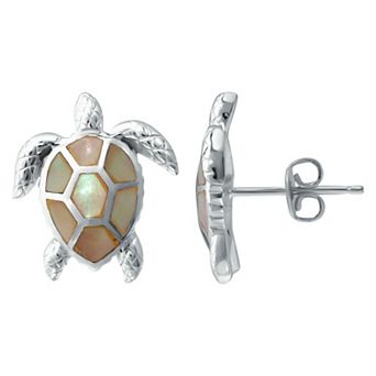 Aleure Precioso Silver Plated Abalone Inlay Turtle Stud Earrings