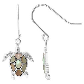 Aleure Precioso Silver Plated Abalone Turtle Drop Earrings