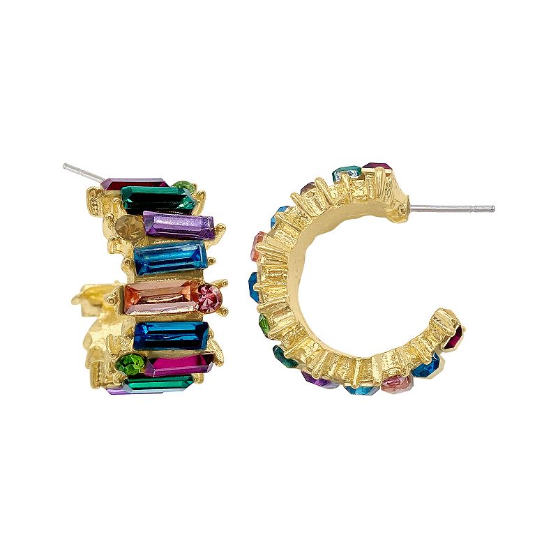 Adornia 14k Gold Plated Multicolor Crystal Baguette Hoop Earrings, Womens,