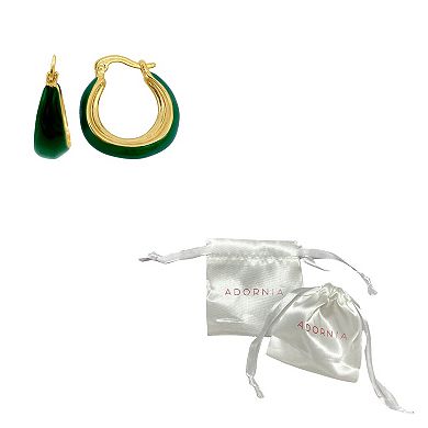 Adornia 14k Gold Plated Green Enamel Hoop Earrings