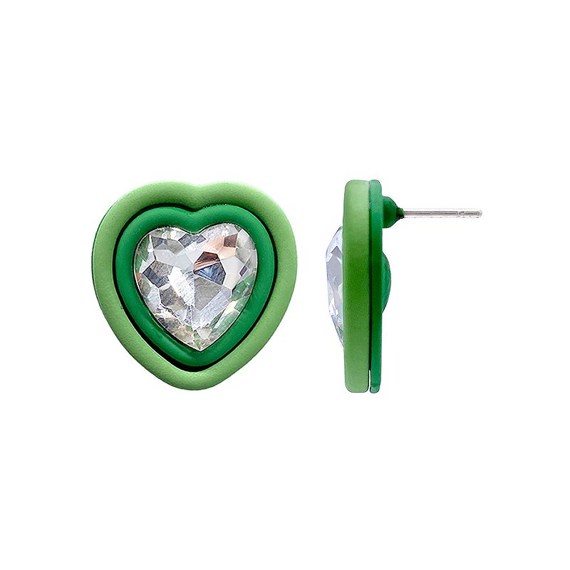 Adornia Green Heart Halo Crystal Stud Earrings, Womens