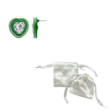 Adornia Green Heart Halo Crystal Stud Earrings