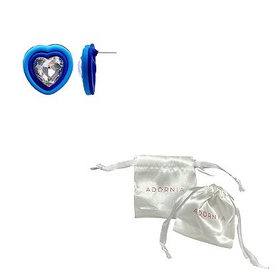Adornia Blue Heart Halo Crystal Stud Earrings