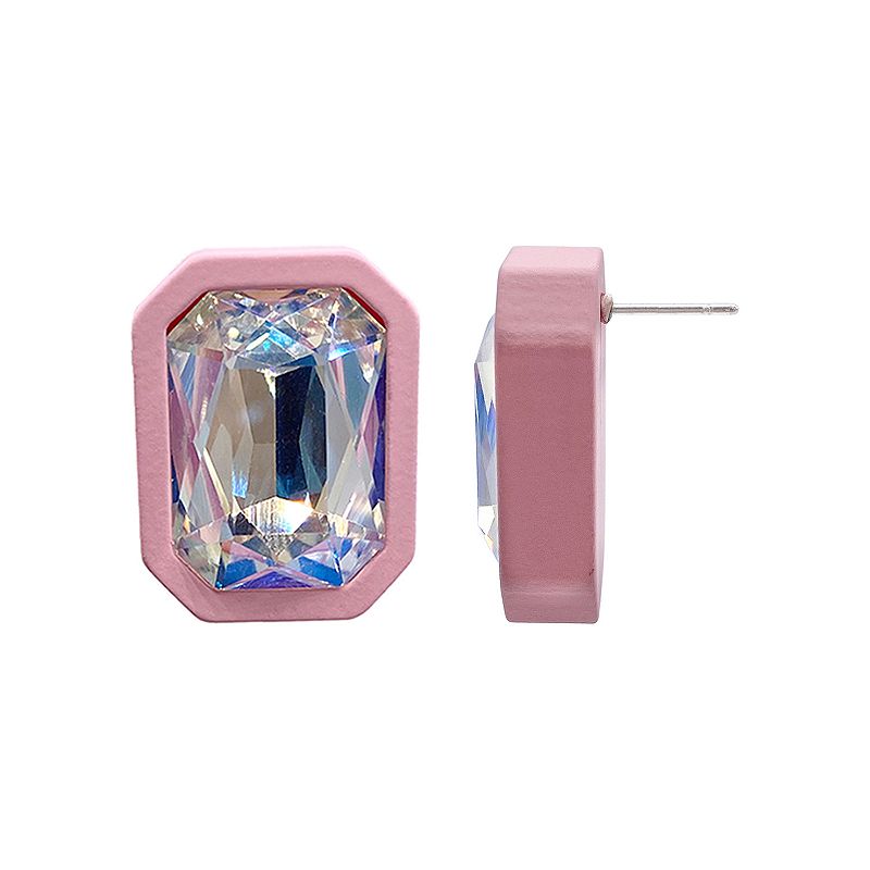 Adornia Pink Cushion Halo Crystal Stud Earrings, Womens