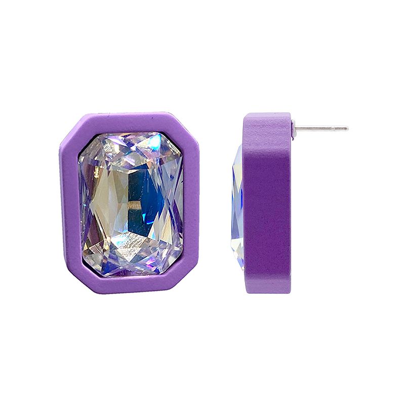 Adornia Purple Cushion Halo Crystal Stud Earrings, Womens