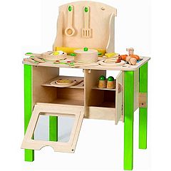 Qaba Wooden Play Kitchen with Lights Sounds, Corner Kids Playset