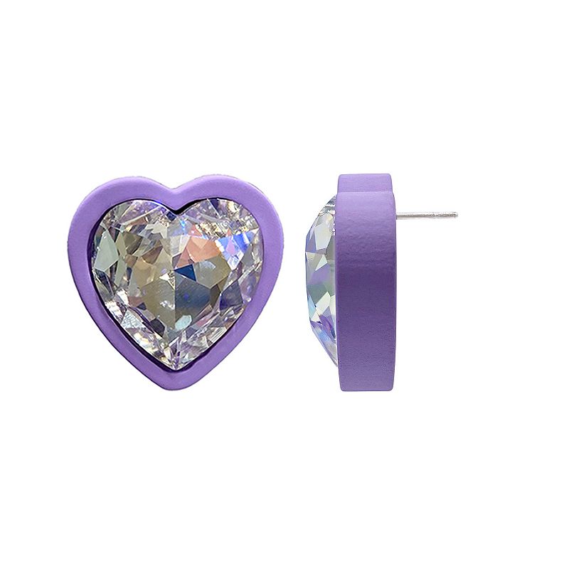 Adornia Purple Heart Halo Crystal Stud Earrings, Womens