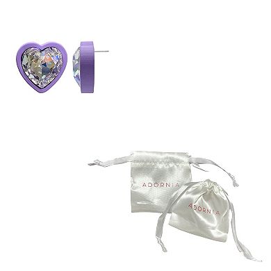 Adornia Purple Heart Halo Crystal Stud Earrings