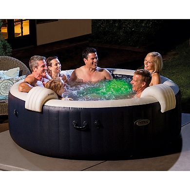 Intex PureSpa Plus 6 Person Inflatable Round Hot Tub Set with 170 AirJets, Blue