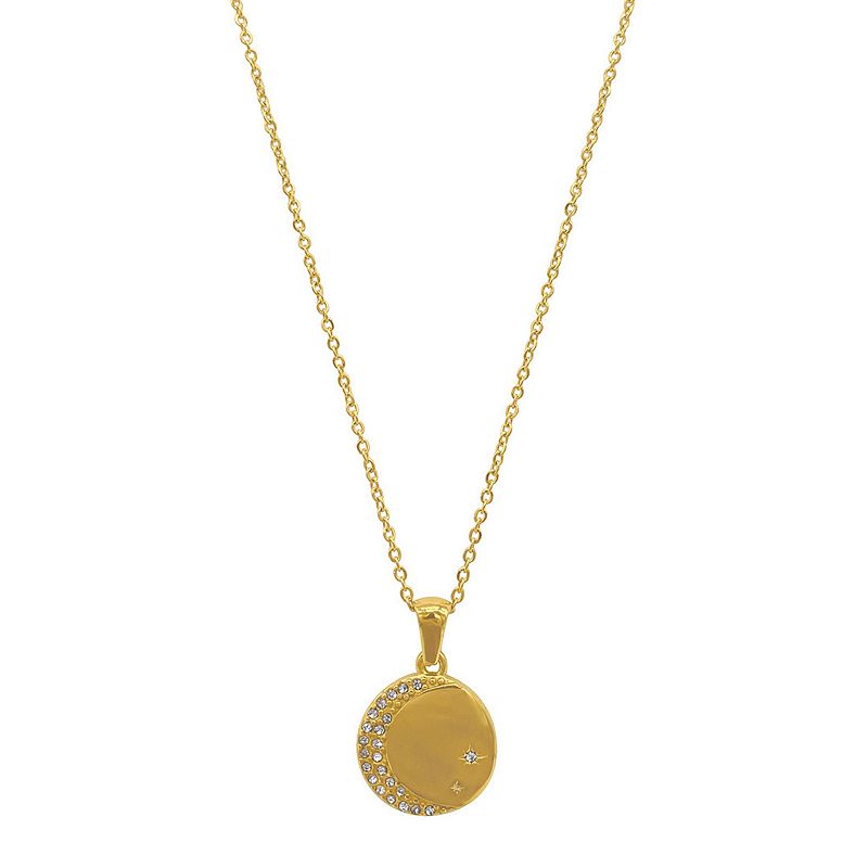 Adornia 14k Gold Plated Moon & Star Pave Disc Necklace, Womens, Size: 18