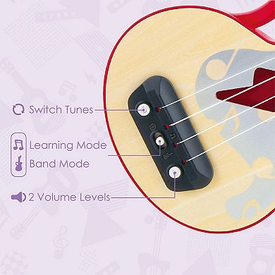 Hape Learn with Lights Electronic Toy Ukulele Teaching Musical Instrument, Red