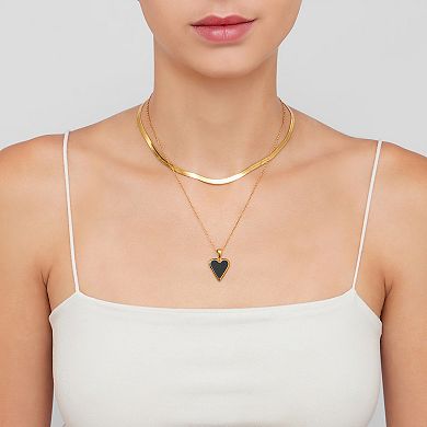 Adornia 14k Gold Plated Black Enameled Heart Pendant Necklace