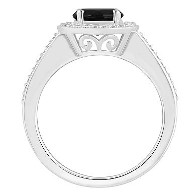Celebration Gems Sterling Silver 7 mm Round Gemstone and 1/5 Carat T.W. Diamond Halo Ring