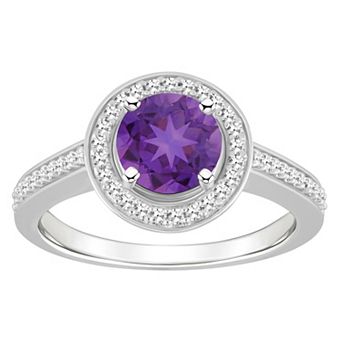 Celebration Gems Sterling Silver 7 mm Round Gemstone & 1/5 Carat T.W. Diamond Halo Ring