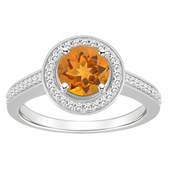 Celebration Gems Sterling Silver 7 mm Round Gemstone & 1/5 Carat T.W. Diamond Halo Ring
