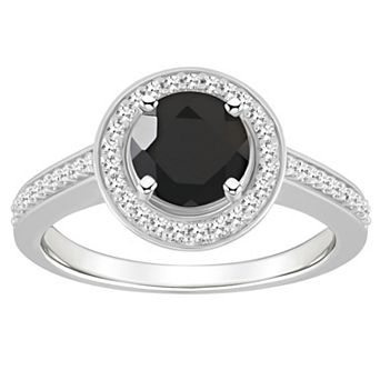 Celebration Gems Sterling Silver 7 mm Round Gemstone & 1/5 Carat T.W. Diamond Halo Ring