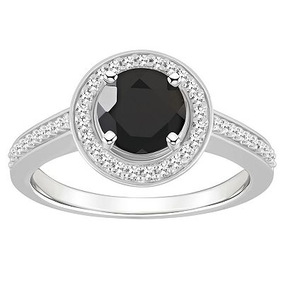 Celebration Gems Sterling Silver 7 mm Round Gemstone & 1/5 Carat T.W.  Diamond Halo Ring