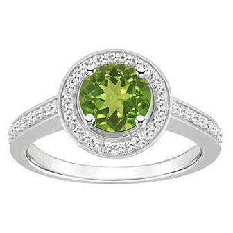 Celebration Gems Sterling Silver 7 mm Round Gemstone & 1/5 Carat T.W. Diamond Halo Ring
