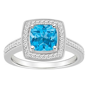 Celebration Gems Sterling Silver 7 mm Cushion Gemstone & 1/4 Carat T.W. Diamond Halo Ring