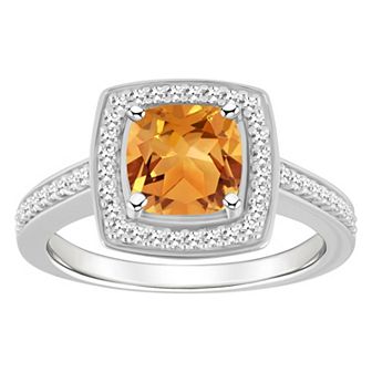 Celebration Gems Sterling Silver 7 mm Cushion Gemstone & 1/4 Carat T.W. Diamond Halo Ring