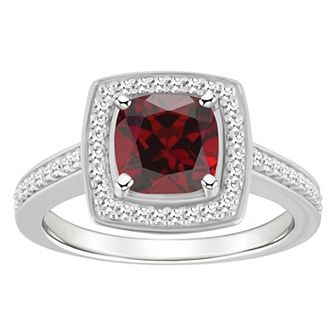 Celebration Gems Sterling Silver 7 mm Cushion Gemstone & 1/4 Carat T.W. Diamond Halo Ring