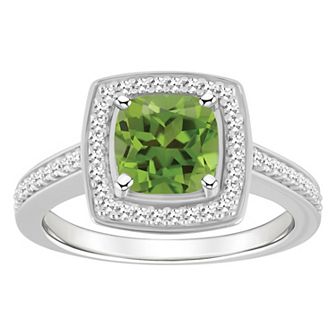 Celebration Gems Sterling Silver 7 mm Cushion Gemstone & 1/4 Carat T.W. Diamond Halo Ring