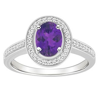 Celebration Gems Sterling Silver 8 mm x 6 mm Oval Gemstone & 1/5 Carat T.W. Diamond Halo Ring