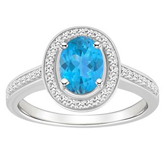 Celebration Gems Sterling Silver 8 mm x 6 mm Oval Gemstone & 1/5 Carat T.W. Diamond Halo Ring