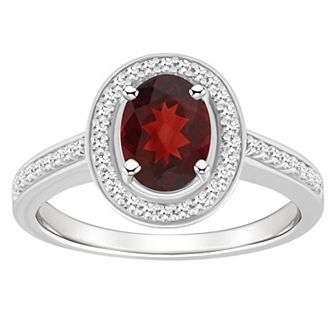 Celebration Gems Sterling Silver 8 mm x 6 mm Oval Gemstone & 1/5 Carat T.W. Diamond Halo Ring