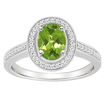 Celebration Gems Sterling Silver 8 mm x 6 mm Oval Gemstone & 1/5 Carat T.W. Diamond Halo Ring