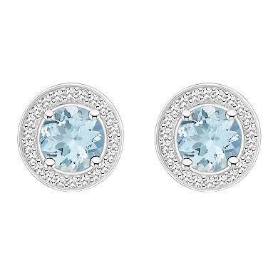Celebration Gems Sterling Silver Round Gemstone 1/5 Carat T.W. Diamond Halo Stud Earrings
