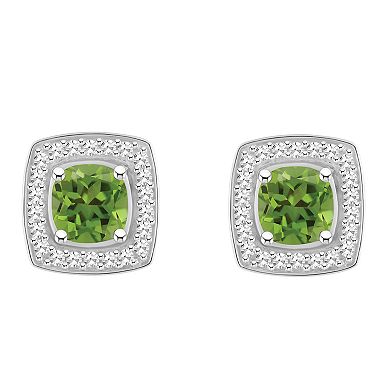 Celebration Gems Sterling Silver Cushion Gemstone 1/5 Carat T.W. Diamond Halo Stud Earrings