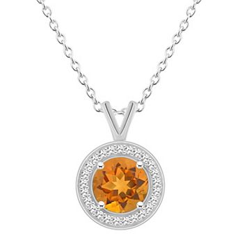 Celebration Gems Sterling Silver Round Gemstone & 1/8 Carat T.W. Diamond Halo Pendant Necklace